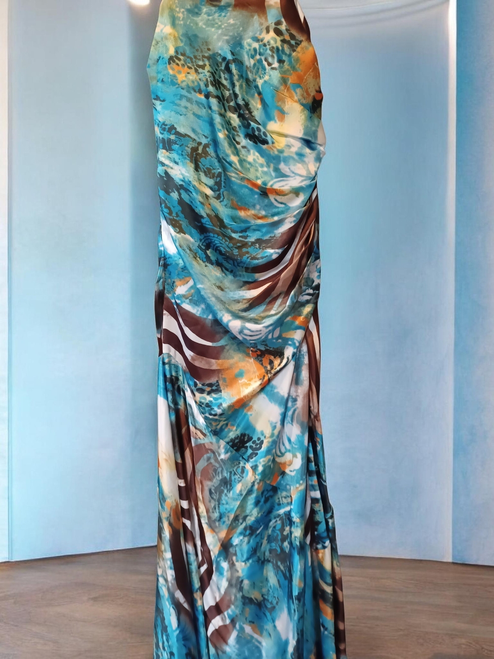 Blondie Nites Turquoise, Teal & Brown Backless Maxi Dress